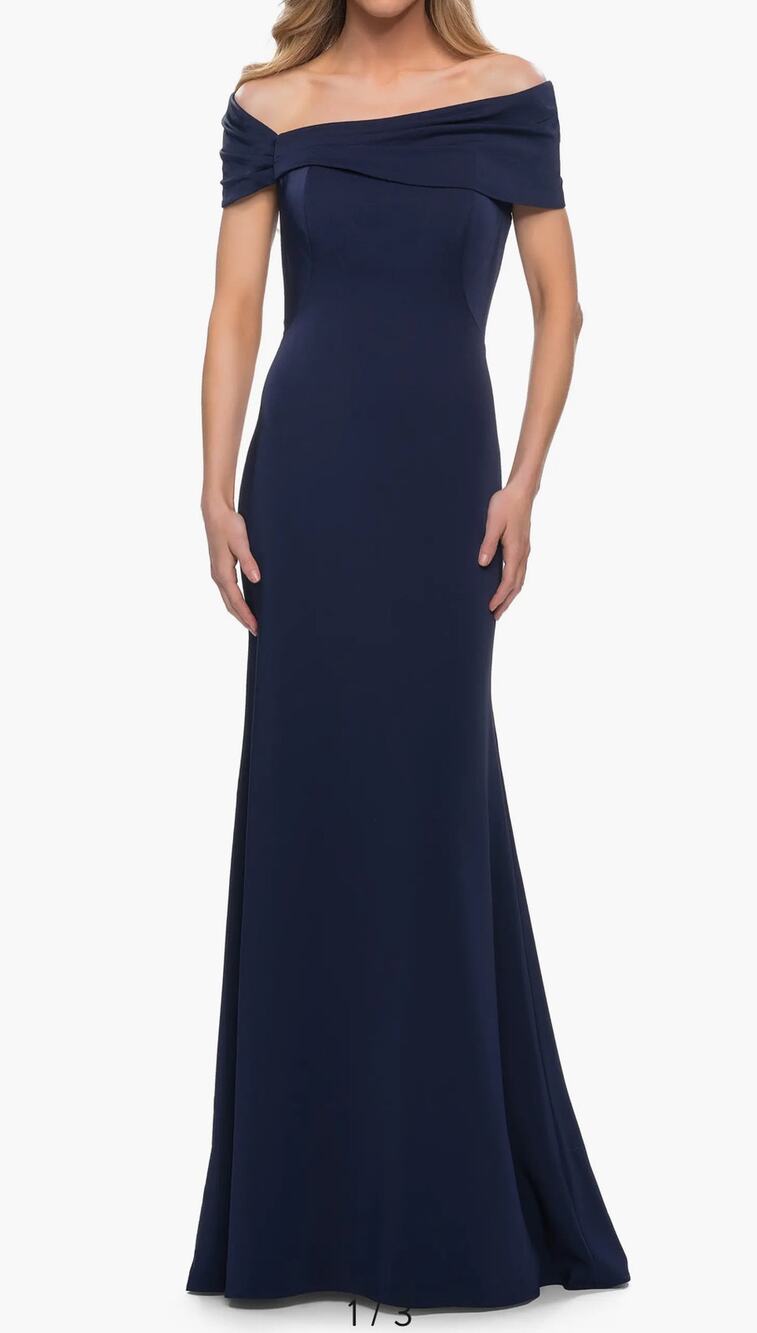 La Femme Navy Off Shoulder Gown 10 Elegant Formal Evening Wedding Guest Dress